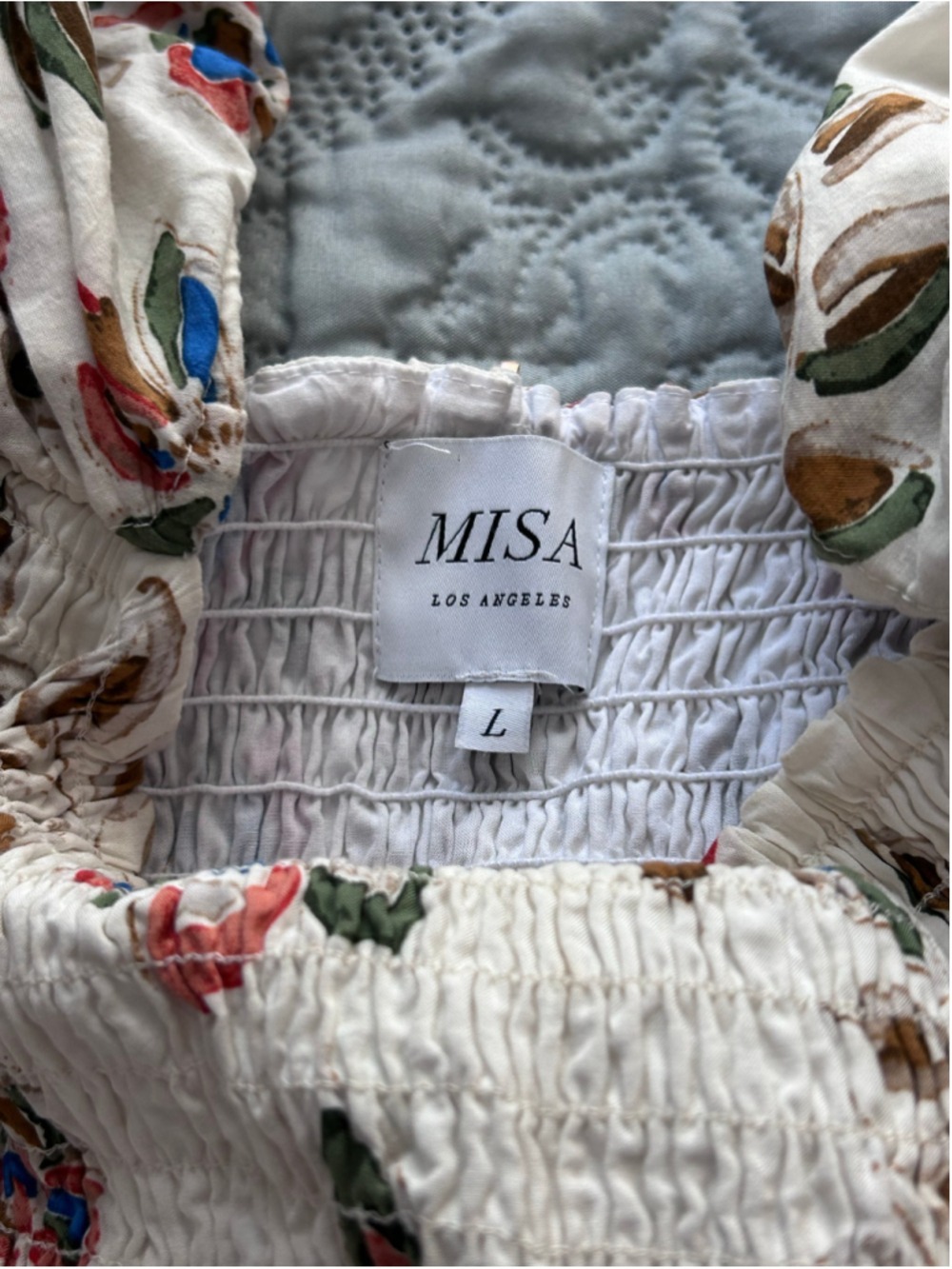 MISA Los Angeles Zadie Floral Smocked Mini Dress L Puff Sleeve Boho - Picture 10 of 13